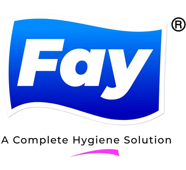 Fay logo with blue and white design on a white background